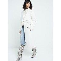 River Island Faux Wool Belted Wrap Coat - Cream