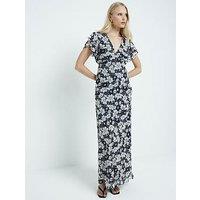 River Island Flutter Sleeve Floral Print Maxi Dress - Black