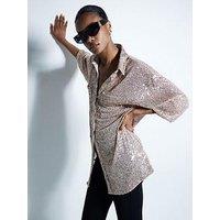 River Island Dual Pocket Sequin Shirt - Rose Gold