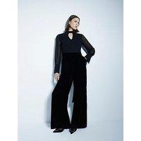 River Island Velvet Chiffon Jumpsuit - Black