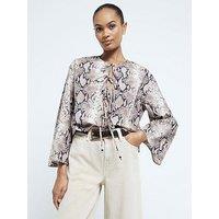 River Island Poplin Snake Tie Front Top - Brown