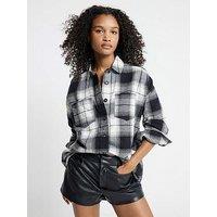 River Island Check Longline Shirt - Black