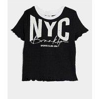 River Island Older Girl Textured Graphic Print T-Shirt - Black