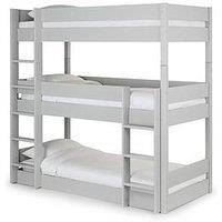 Julian Bowen Trio Triple Stacker Bunk Bed With Spring Mattress Option - Light Grey - Bed Frame With 3 Mattresses