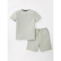 V By Very Boys Texture T-Shirt And Short Set - Khaki