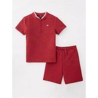 V By Very Boys Zip Texture T-Shirt And Short Set - Burgundy