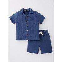 Mini V By Very Boys Double Gauze Shirt And Short Set - Navy
