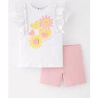 Mini V By Very Girls Floral And Heart T-Shirt And Shorts Set - White/Pink