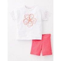 Mini V By Very Girls Happy Day Fringe Short Sleeve T-Shirt And Cycling Short Set - White/Pink
