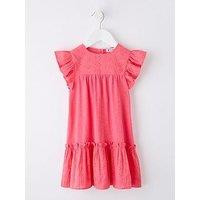 Mini V By Very Girls Slub Jersey Broderie Trim Dress - Pink