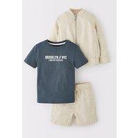 Mini V By Very Boys Linen 3 Pack Set - Bomber Jacket, T-Shirt And Short Set