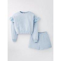 V By Very Girls Broderie Sweatshirt And Short Set - Blue