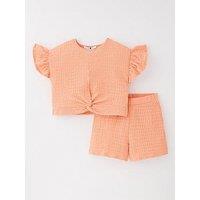 V By Very Girls Tie Front Top And Short Set - Peach