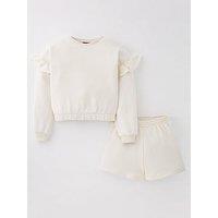 V By Very Girls Broderie Sweatshirt And Short Set - Multi