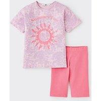 V By Very Girls Tie Dye Sun Short Sleeve T-Shirt And Cycling Short Set - Multi