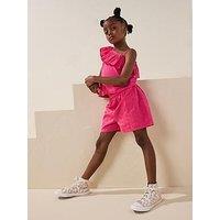 V By Very Girls Frill One Shoulder Top And Short Set - Pink