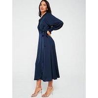 Vila Long Sleeve Wrap Midi Dress - Blue