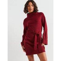 Vila Belted Knit Mini Dress - Burgundy - Red