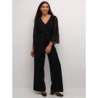 Kaffe Kaemily Lace Sleeve Wide Leg Jumpsuit - Black