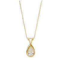 Love Gold 9Ct Gold Cz Teardrop Rubover Pendant With Curb Chain