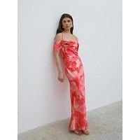 Pretty Lavish Daria Floral Strappy Off Shoulder Maxi Dress - Pink