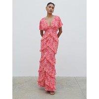 Pretty Lavish Tasmin Floral V Neck Ruffle Maxi Dress - Pink