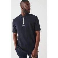 Armani Exchange Zip Neck Short Sleeve Polo Shirt - Navy