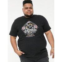 D555 Malcom Snake And Roses Printed Crew Neck T-Shirt - Black