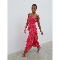 Pretty Lavish Aryana Jacquard Ruffle Midaxi Dress - Pink