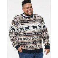 D555 Reindeer Knitted Christmas Jumper - Ecru/Navy