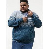 D555 Ruddington 1/4 Zip Neck Fairisle Knitted Jumper- Blue