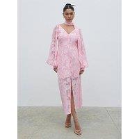 Pretty Lavish Sadie Jacquard V Neck Dress - Pink