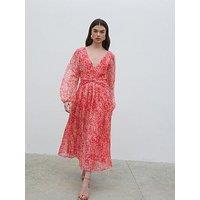 Pretty Lavish Jade Floral Pleated V Neck Midaxi Dress - Pink