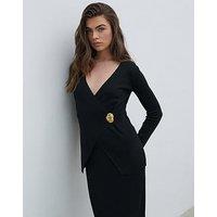 Pretty Lavish Effie Asymmetric Knitted Cardigan - Black