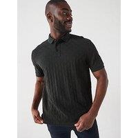 Armani Exchange Allover Monogram Print Short Sleeve Polo Shirt - Dark Green