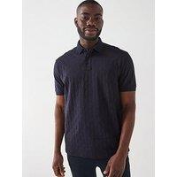 Armani Exchange All-Over Monogram Print Short Sleeve Polo Shirt - Navy