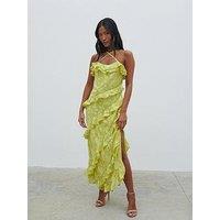 Pretty Lavish Aryana Jacquard Ruffle Midaxi Dress - Chartreuse