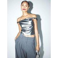 River Island Asymmetric Pu Top - Silver