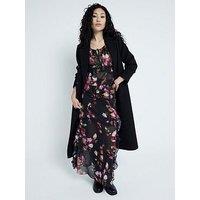 River Island Chiffon Floral Ruffle Blouse - Black