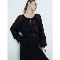 River Island Chiffon Ruffle Tie Detail Blouse - Black