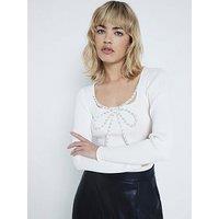 River Island Bow Trim Top - Cream