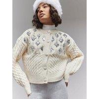 River Island Bubble Embellished Cardigan - Cream