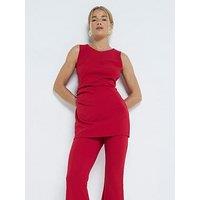 River Island Longline Tunic With Buttons - Red