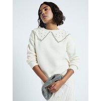 River Island Ultimate Embellished Collar Jumper - Cream