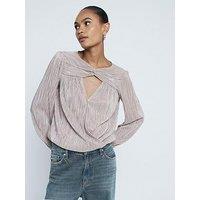 River Island Plisse Bubble Hem Wrap Top - Light Brown