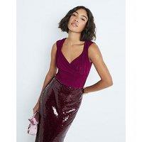 River Island Ruched Wrap Bodysuit - Dark Red