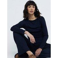 River Island Textured Slash Neck Top - Navy