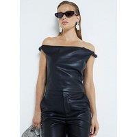 River Island Asymmetric Pu Top - Black