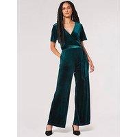 Apricot Angel Sleeve Velvet Wrap Jumpsuit