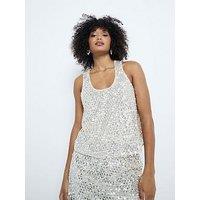 River Island Sequin Racer Tank Top - Cream